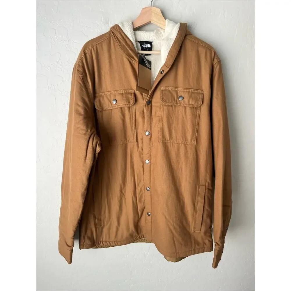 The North face HOODED CAMPSHIRE fleece lined shirt jacket utility brown NEW LG